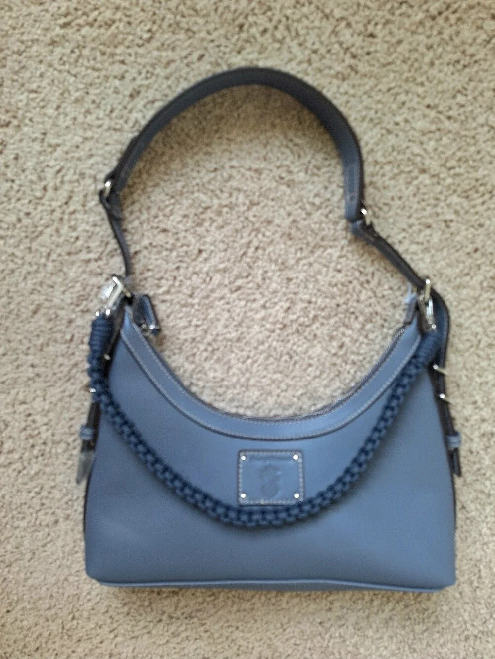 Tommy Bahama Debossed Logo Zip-Top Dusty Blue Hobo Shoulder Bag Two Straps
